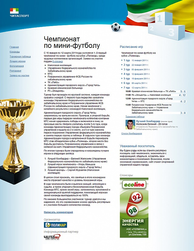 Первый чемпионат по мини-футболу на кубок «Поликар» среди трудовых коллективов организаций г.Читы.